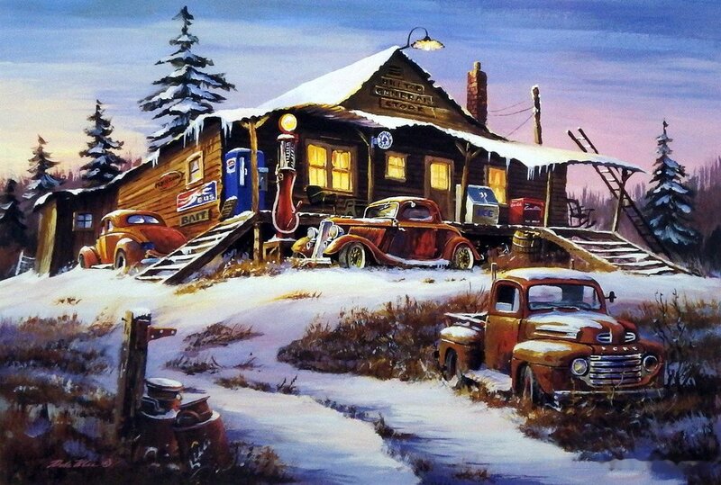 Snow-covered Gas Station