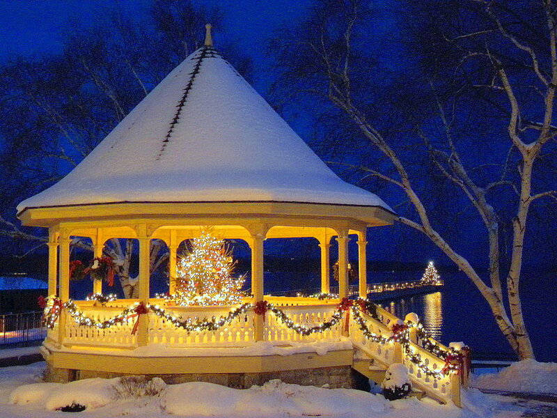 Snow-covered Gazebo — Blue, Serene, Night