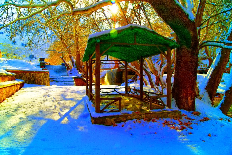Snow-covered Gazebo — Blue, Serene, Winter