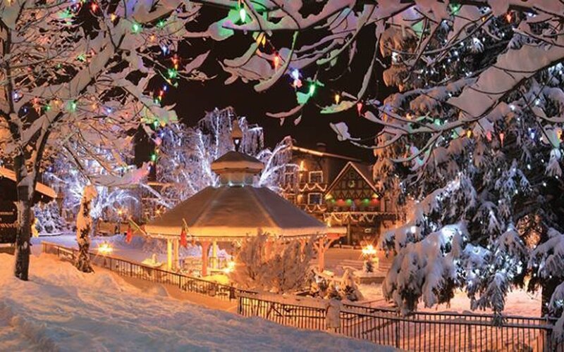 Snow-covered Gazebo — White, Festive, Night, Photograph