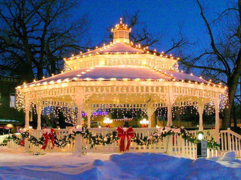 Snow-covered Gazebo — White, Festive, Night