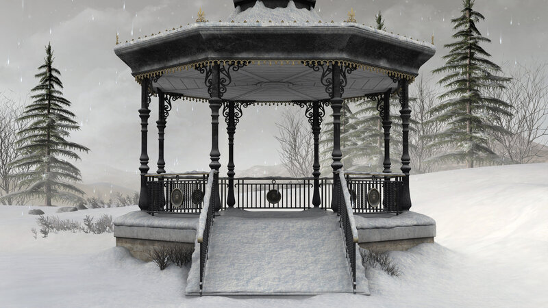 Snow-covered Gazebo — White, Serene, Winter, 3d Render