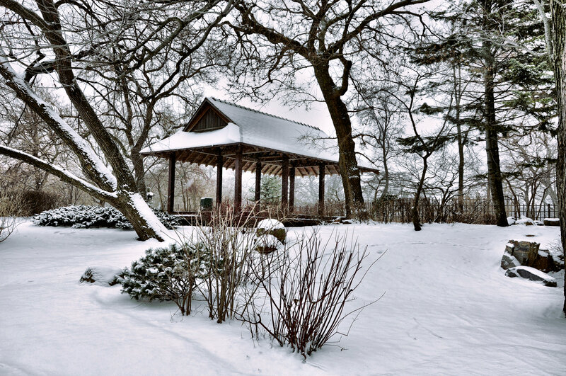 Snow-covered Gazebo — White, Serene, Winter, Photograph