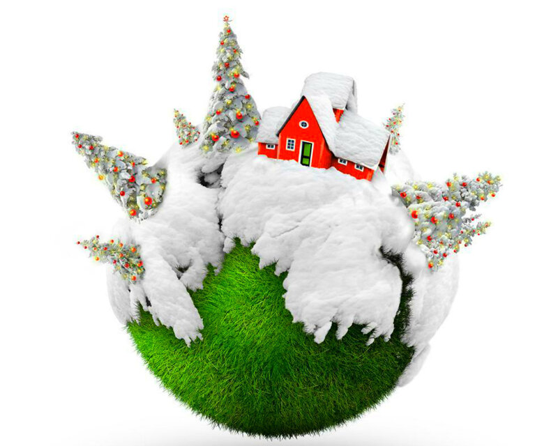 Snow-covered Globe with House