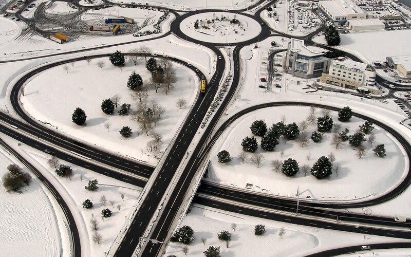 Snow-covered Highway Interchange