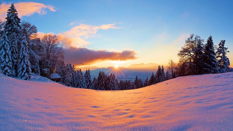 Snow-covered Hill at Sunrise — Blue