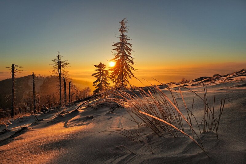 Snow-covered Hill at Sunrise — Orange