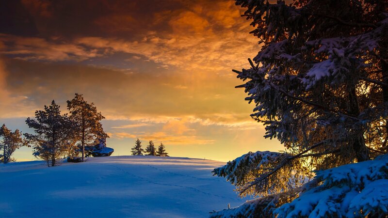 Snow-covered Hill at Sunset — Blue