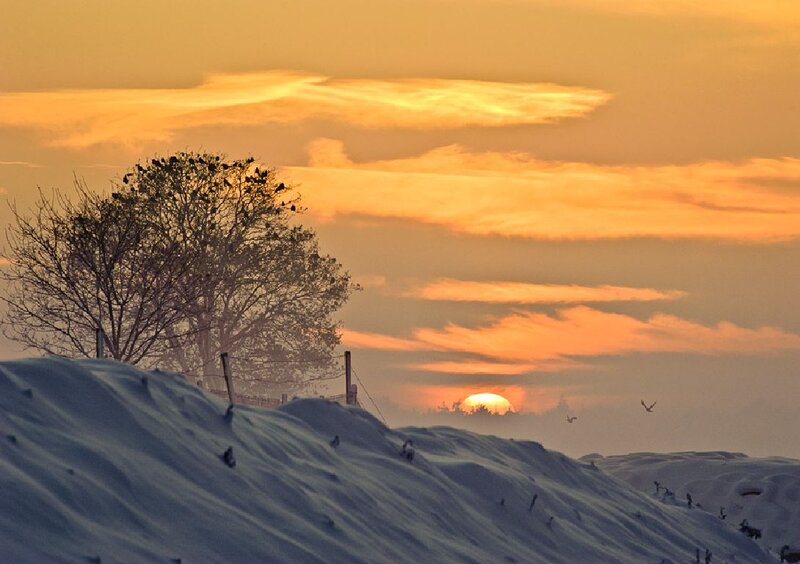 Snow-covered Hill at Sunset — Orange