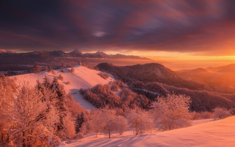 Snow-covered Hill with Chapel