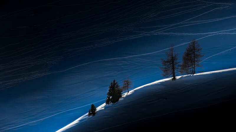 Snow-covered Hill with Trees — Blue