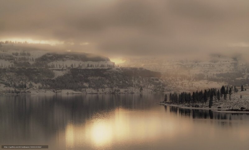 Snow-covered Hills and Lake — Brown