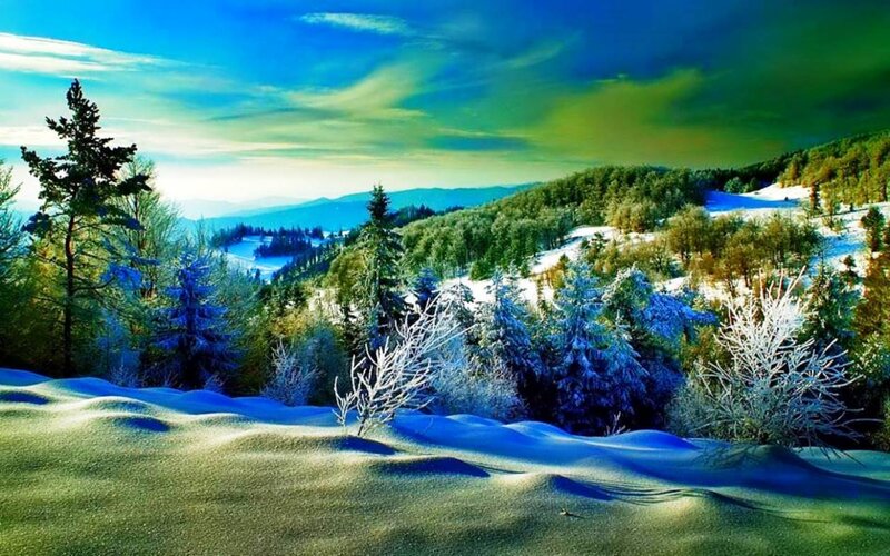 Snow-covered Hills and Trees — Blue, Serene