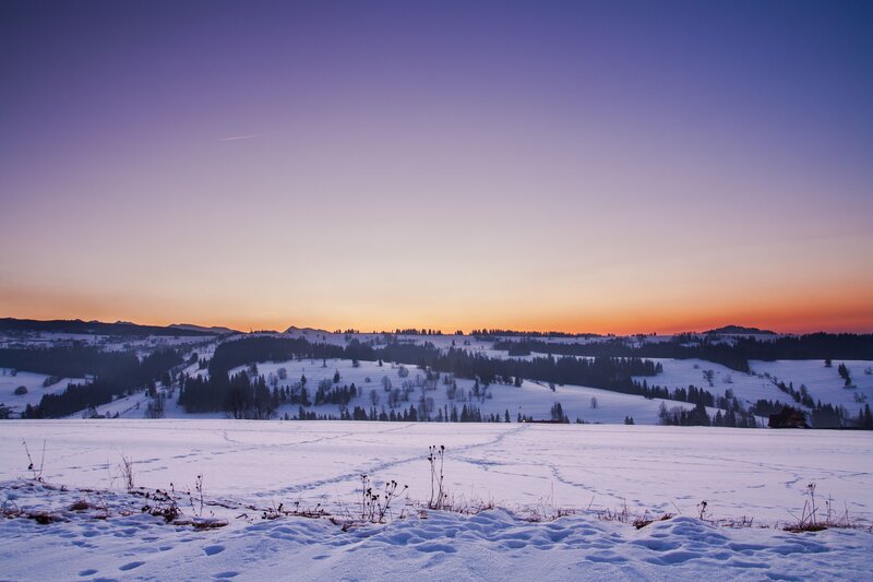 Snow-covered Hills at Dusk — Purple