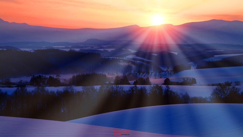 Snow-covered Hills at Sunrise — Orange