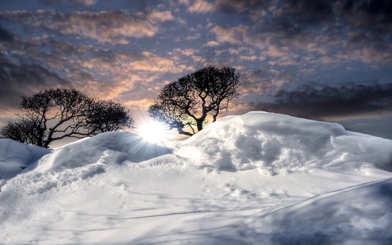 Snow-covered Hills at Sunrise — White