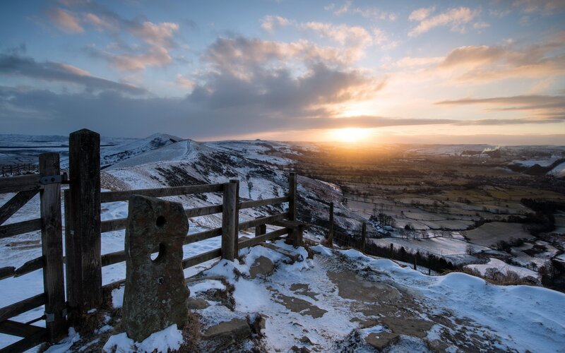 Snow-covered Hills at Sunset — Blue, Serene