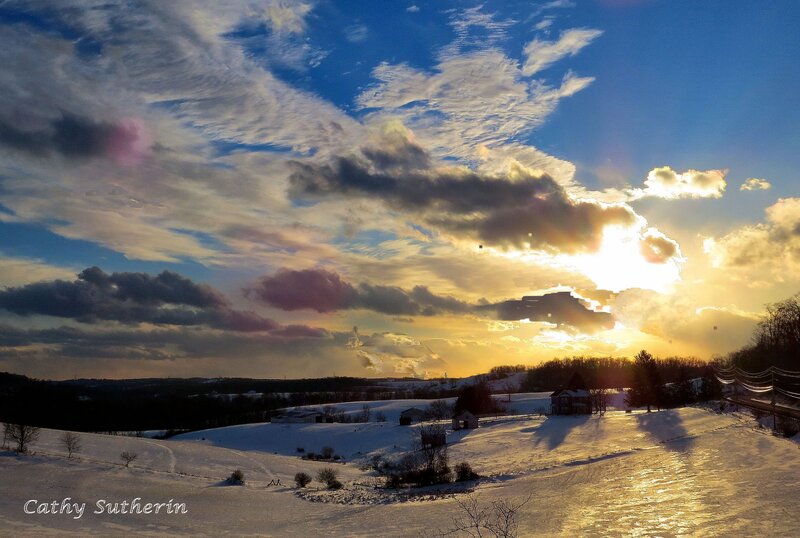 Snow-covered Hills at Sunset — Blue