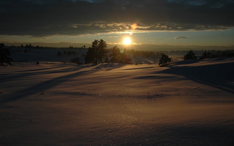 Snow-covered Hills at Sunset — Brown, Dramatic
