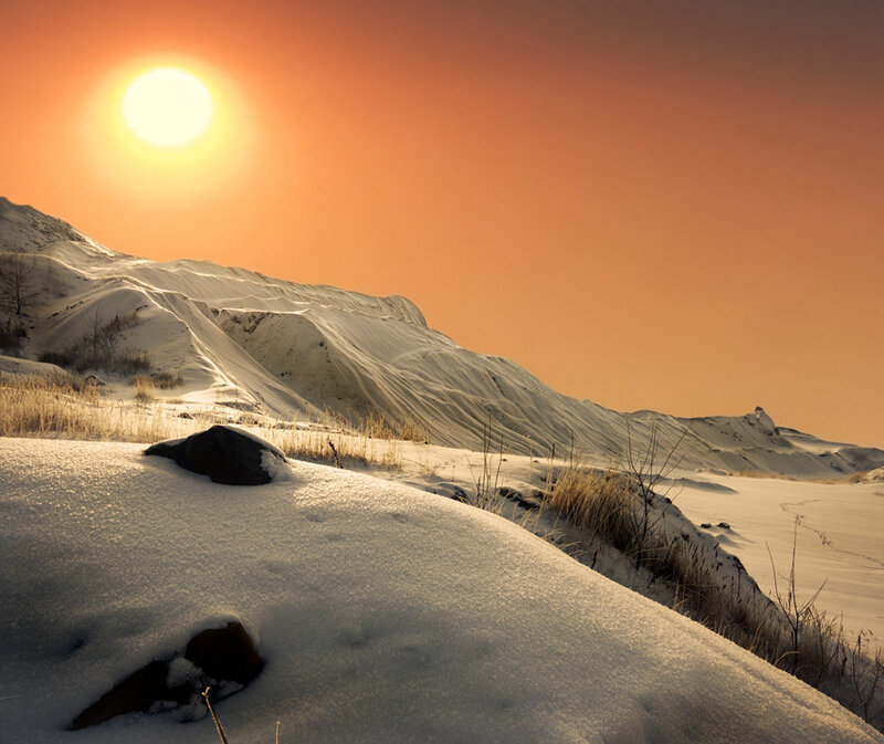 Snow-covered Hills at Sunset — Orange