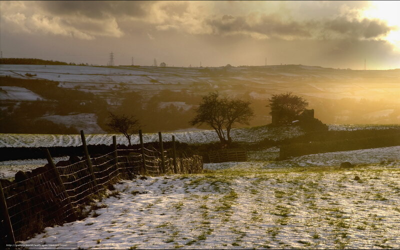 Snow-covered Hills at Sunset — White