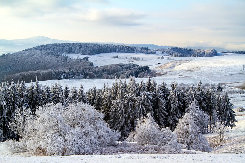 Snow-covered hills in winter