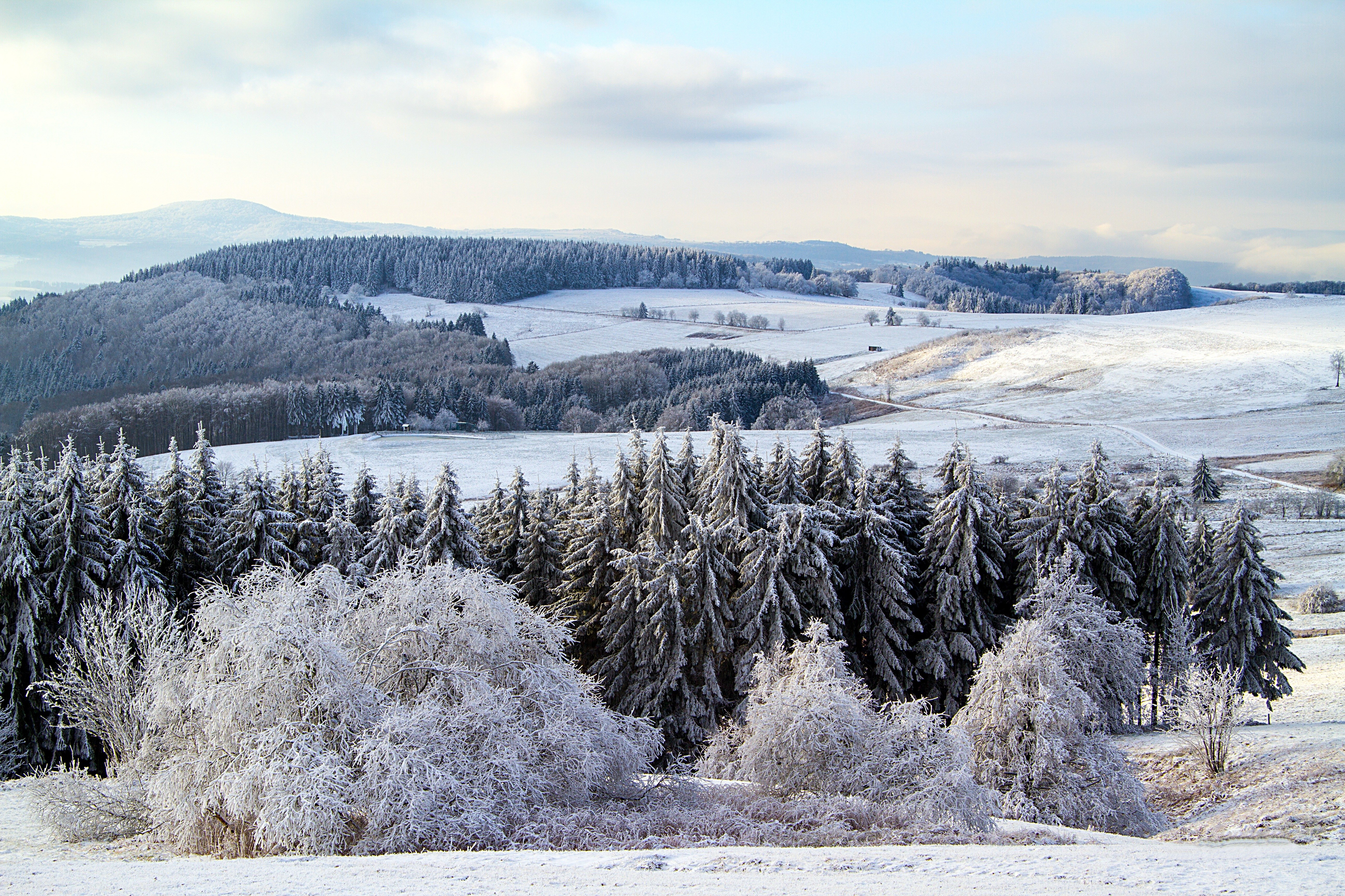 Snow-covered hills in winter