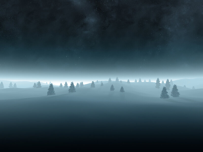 Snow-covered Hills with Trees — Blue, Serene, Night