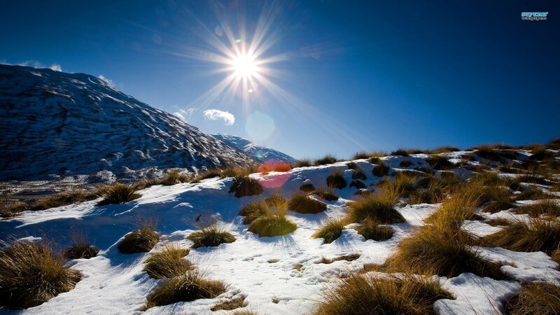 Snow-covered Hillside — Blue, Dramatic, Afternoon, Photograph, Mountain
