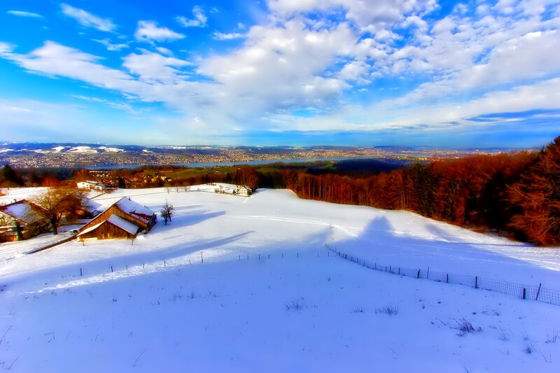 Snow-covered Hillside — Blue, Serene, Winter