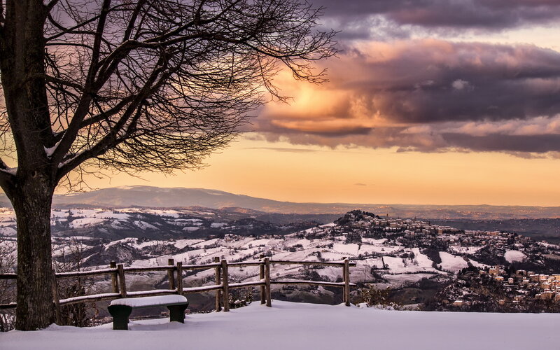 Snow-covered Hillside Village — White