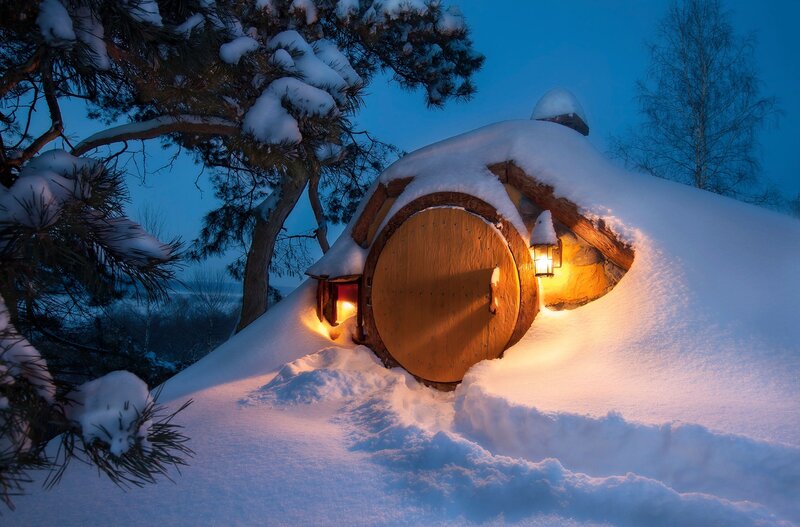 Snow-covered Hobbit House