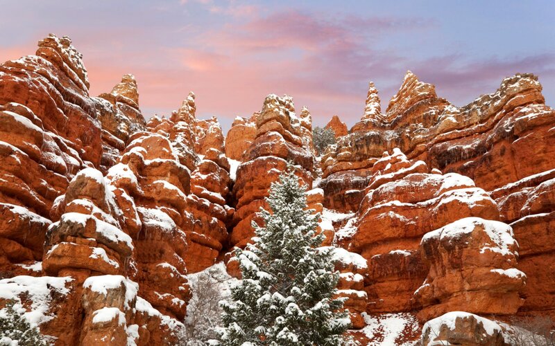 Snow-covered Hoodoos — Red
