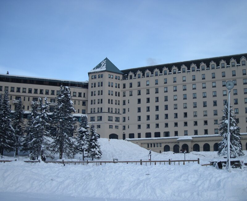 Snow-covered Hotel Building