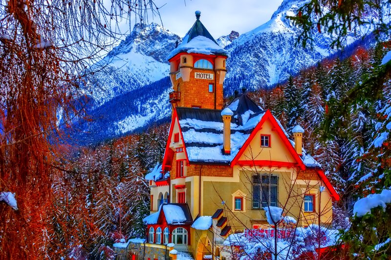 Snow-covered Hotel — Yellow