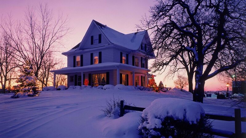 Snow-covered House at Dusk — Purple, Serene