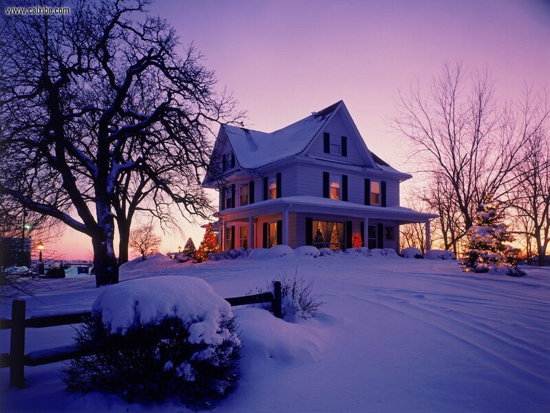 Snow-covered House at Dusk