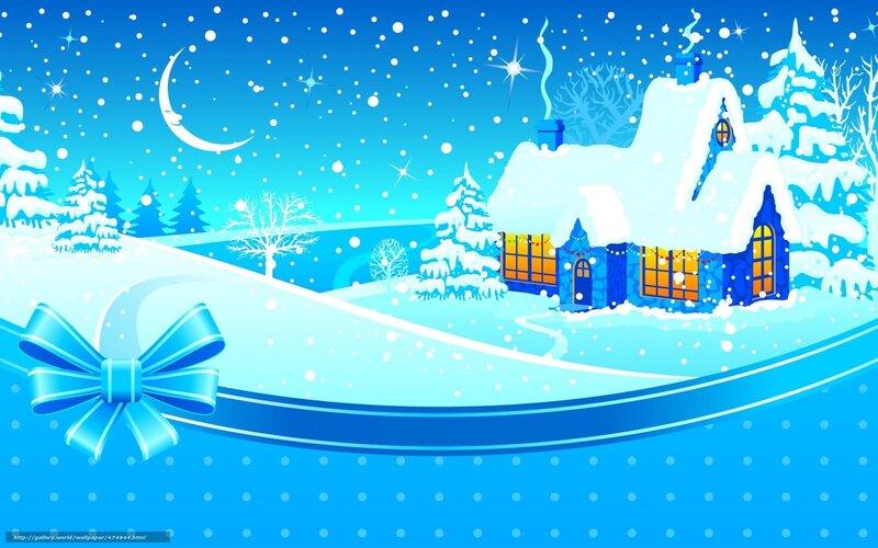 Snow-covered House at Night — Blue, Peaceful, Illustration