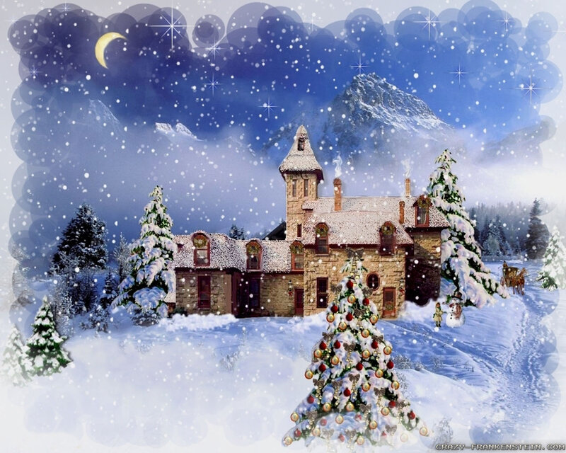 Snow-covered House at Night — Blue, Peaceful