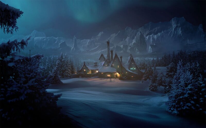 Snow-covered House at Night — Blue, Serene, Mysterious