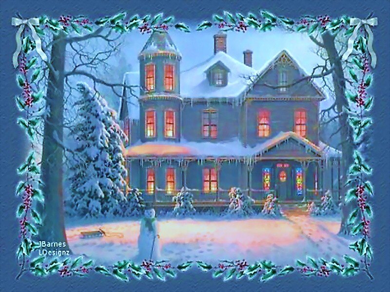 Snow-covered House at Night — Blue