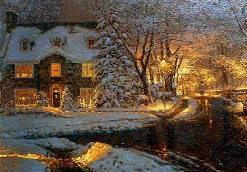 Snow-covered House at Night — White, Cozy