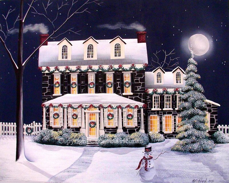 Snow-covered House at Night — White, Peaceful