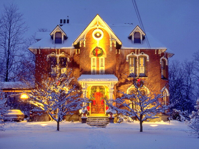 Snow-covered House at Night — White, Peaceful, Winter