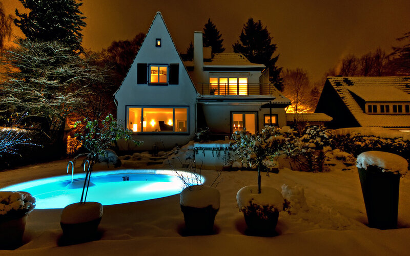 Snow-covered House at Night — White, Serene