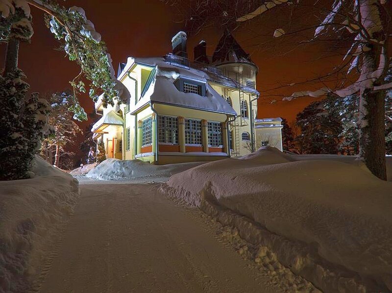Snow-covered House at Night — White