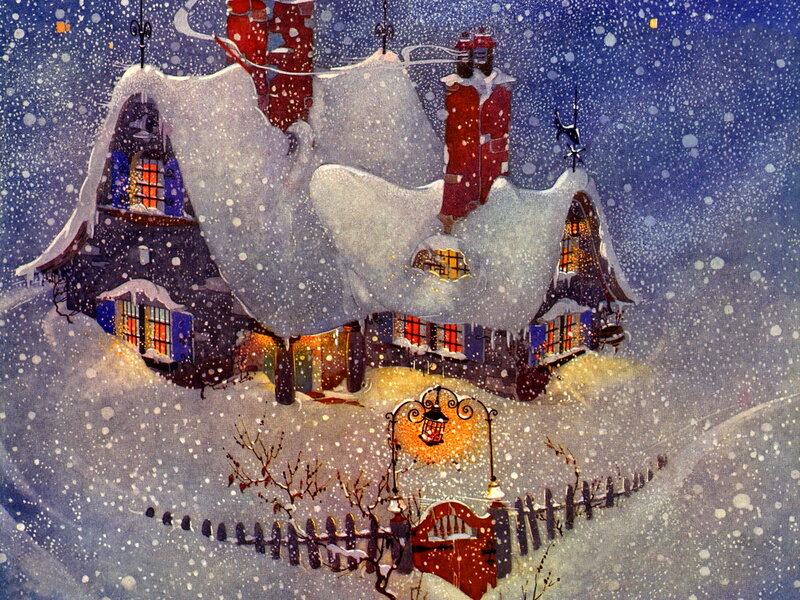 Snow-covered House — Blue, Cozy