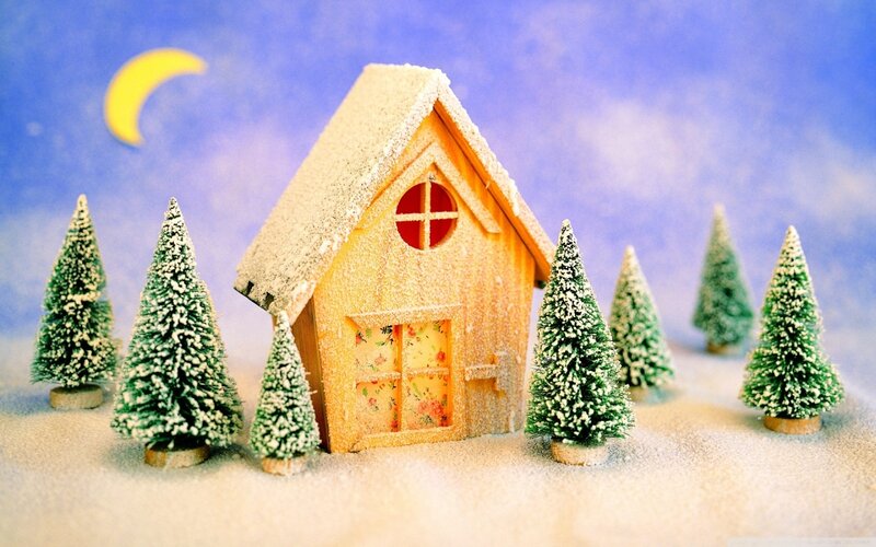 Snow-covered House — Blue, Peaceful