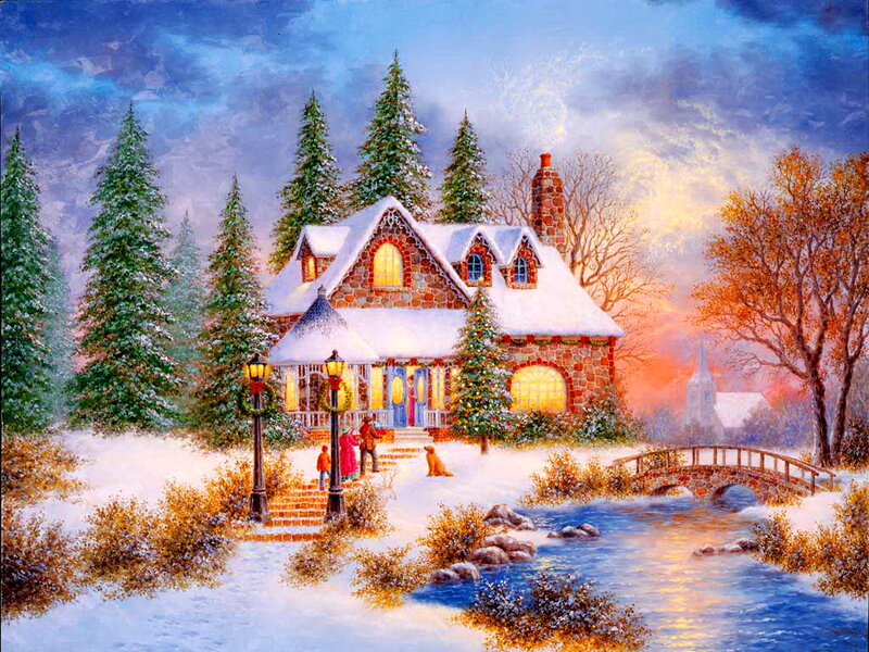 Snow-covered House — Blue, Peaceful, Winter