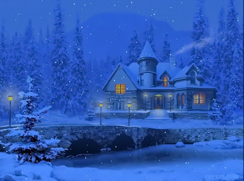 Snow-covered House — Blue, Serene